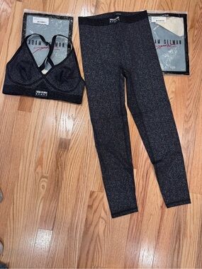 Iconic Adam Selman Sport Sparkle Spandex Bonded Active V-Neck Bra and leggings